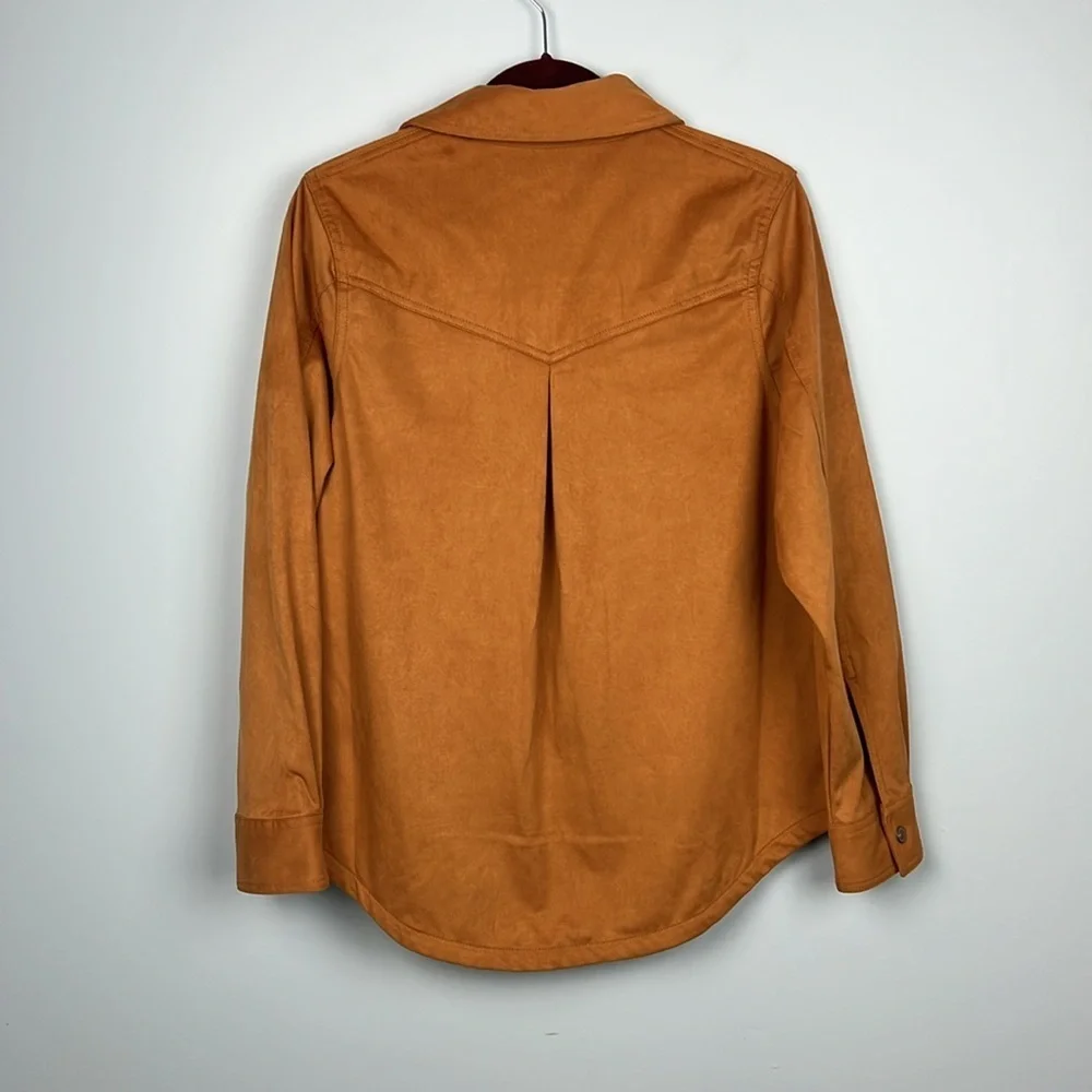 Natural Reflections snap front small oversized cozy camel colored shacket